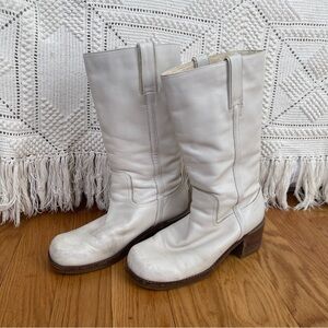 90s Square Toe Mod White Leather Frankie Boots by Aldo